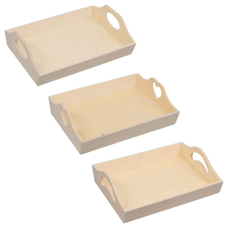 Crafters Square Wood Trays With Handles (3 ct)