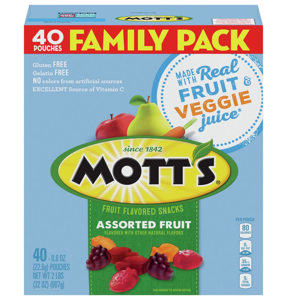 Mott's Fruit Snacks Pouches Family pack, Assorted (40 x 0.8 oz)
