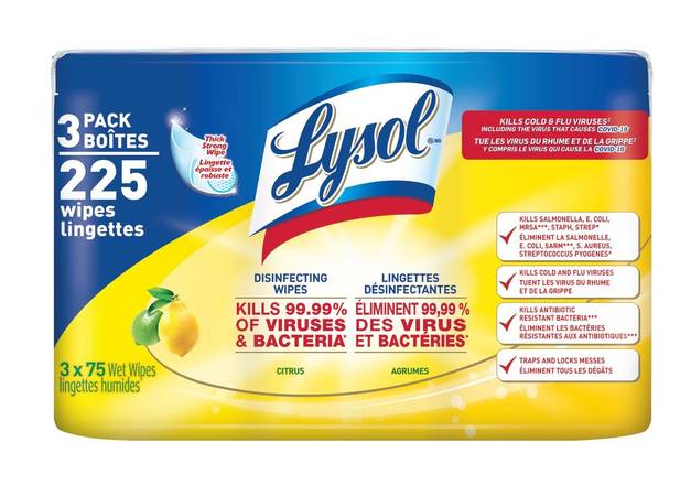 Lysol Disinfecting Wipes Citrus (3 x 75 ct)