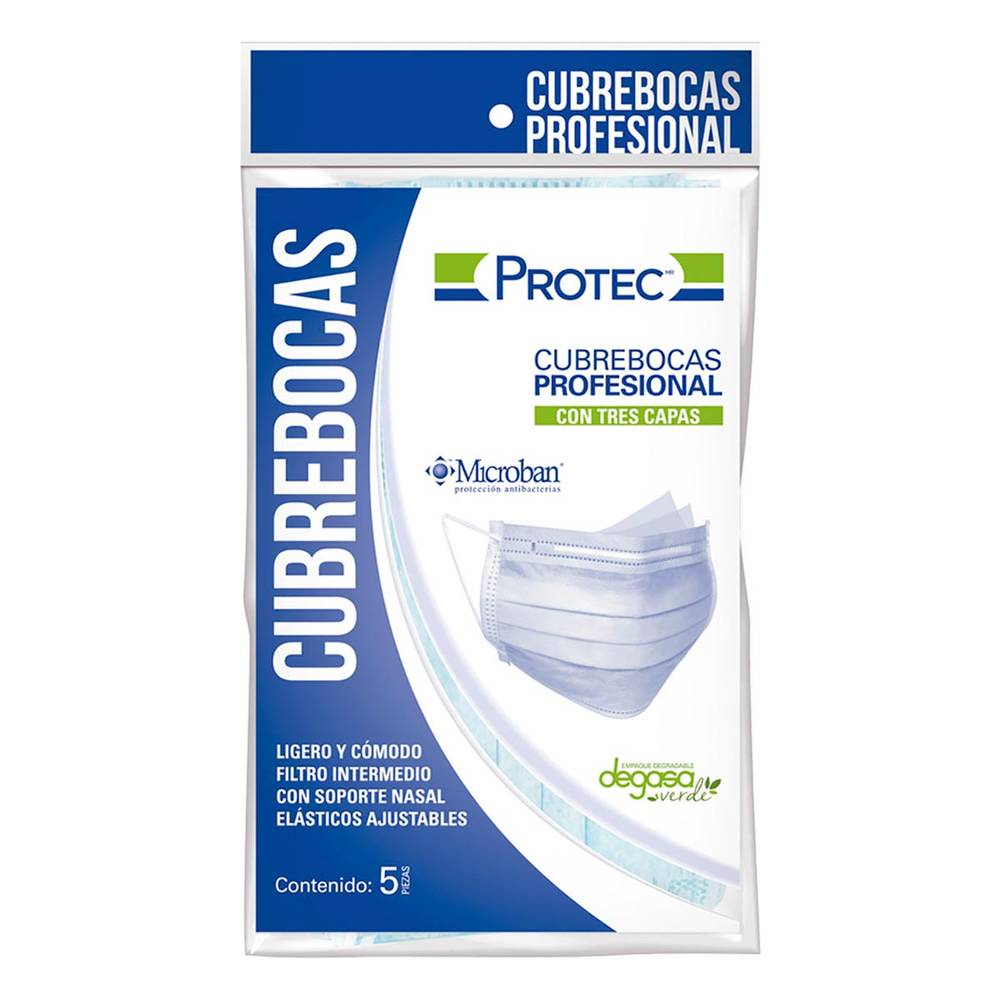 Protec cubrebocas quirúrgico 3 capas (5 un)