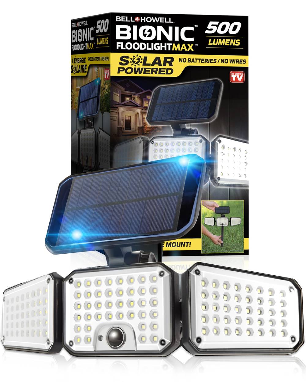 BELL + HOWELL 110-Degree 6-Wattage Equivalent Solar LED Black 3-Head Motion-Activated Flood Light | 8523FELN