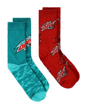 Young Mens Licensed Crew Socks 2-Pairs Mountain Dew