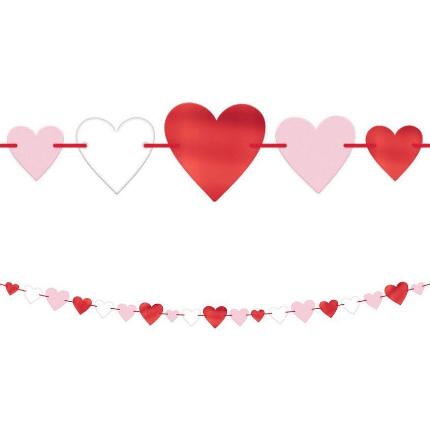 Pink, Red White Heart Cardstock Foil Garland, 12ft