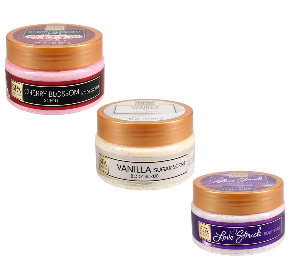 SPA Luxury Body Scrub, Cherry Blossom-Vanilla Sugar-Love Struck (3 x 8 oz)