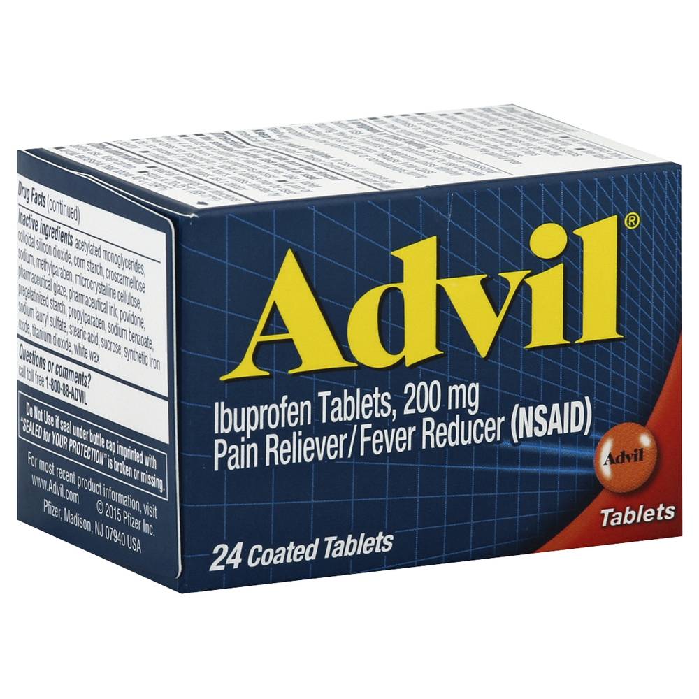 Advil Ibuprofen 200mg Coated Tablets Pain Reliever and Fever Reducer(24 Ct)