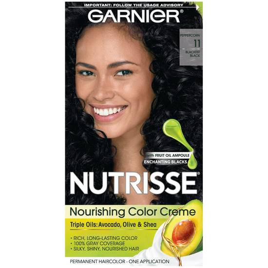 Garnier Nutrisse Permanent Nourishing Hair Color Creme, 11 Blackest Black