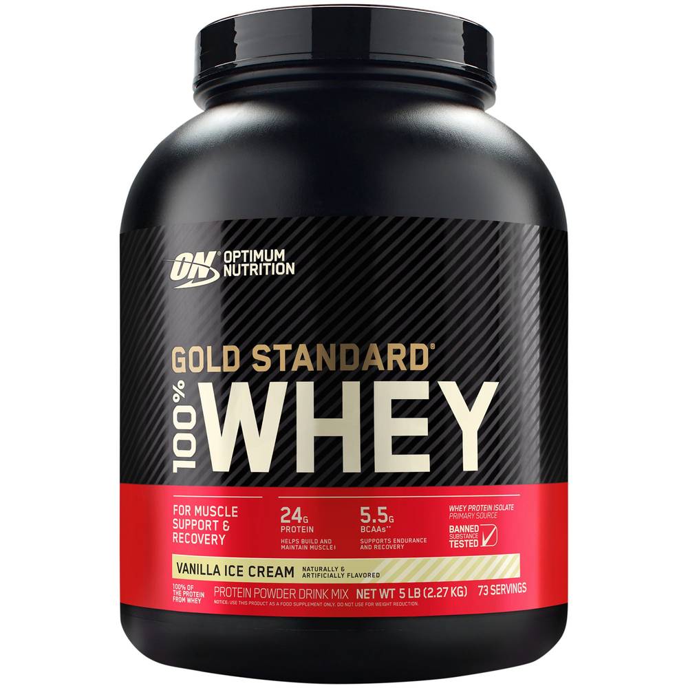 Optimum Nutrition Gold Standard 100% Whey Pound Powder, Vanilla Ice Cream (5 lbs)