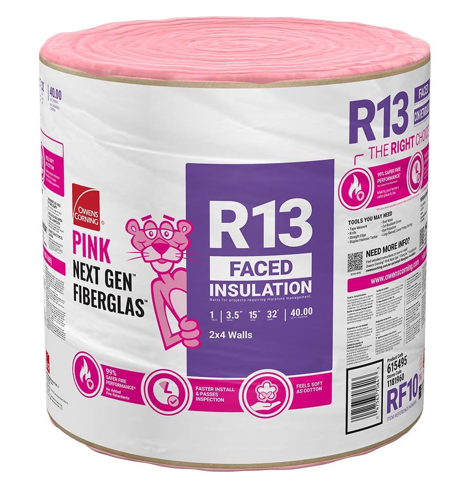 Owens Corning R13 Faced Fiberglas Insulation Roll, Pink