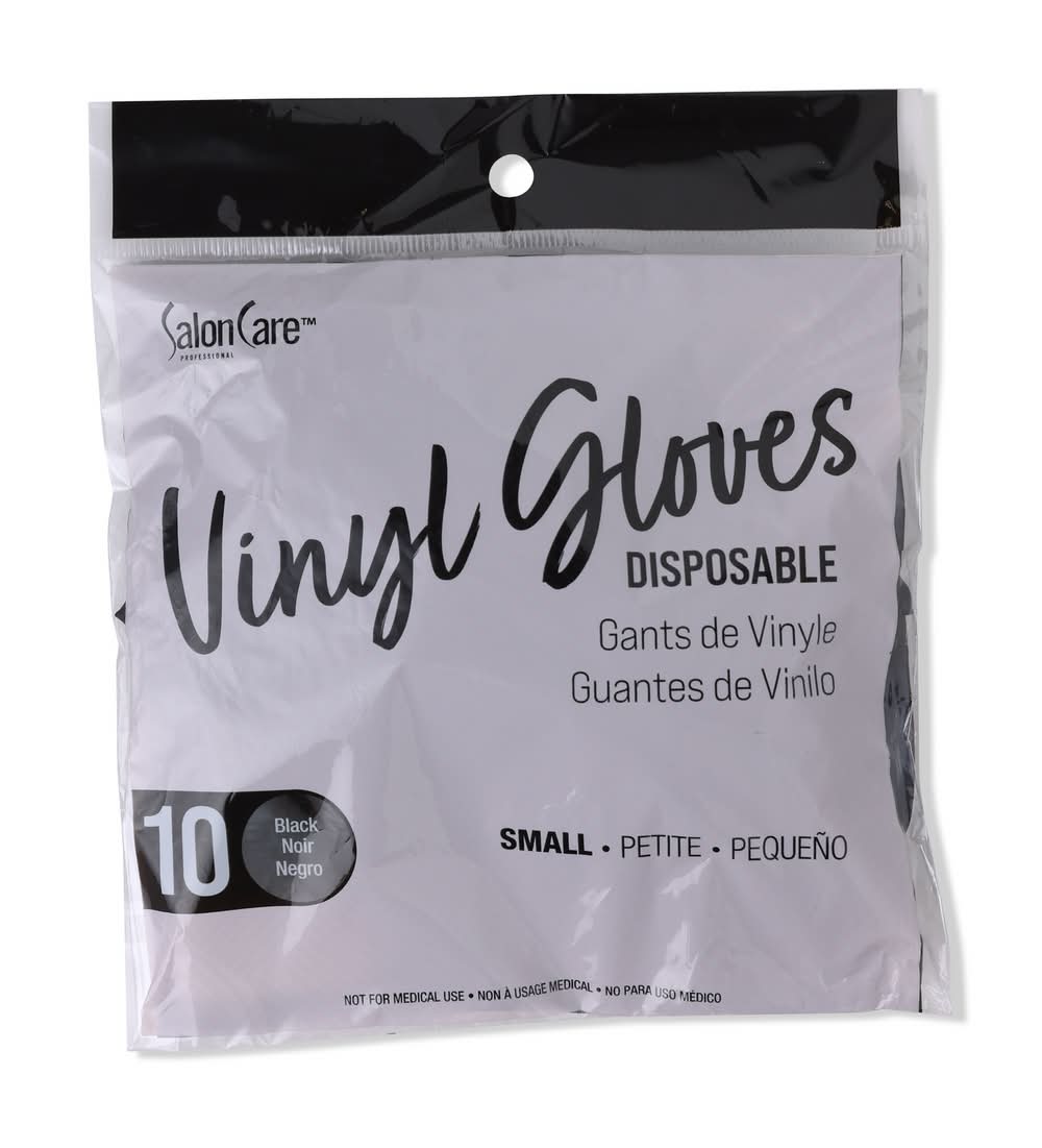 Salon Care Vinyl Disposable Gloves, S, Black (10 ct)