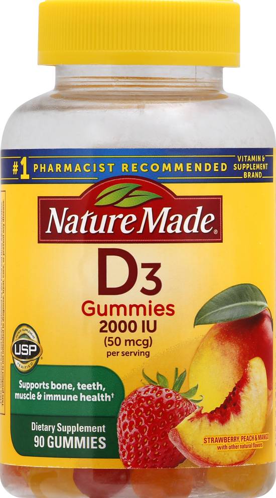 Nature Made Strawberry Peach & Mango Vitamin D3 Supplement (90 gummies)