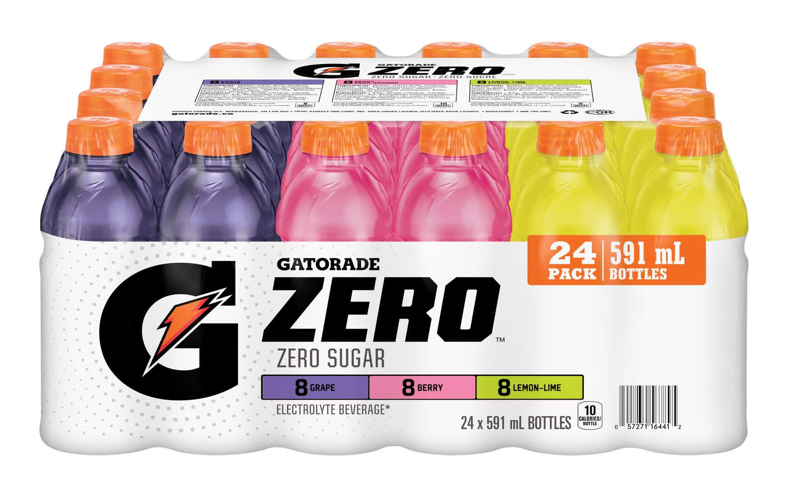 Gatorade Zero Sugar Electrolyte Drink, Grape-Berry-Lemon Lime (24 x 591 ml)