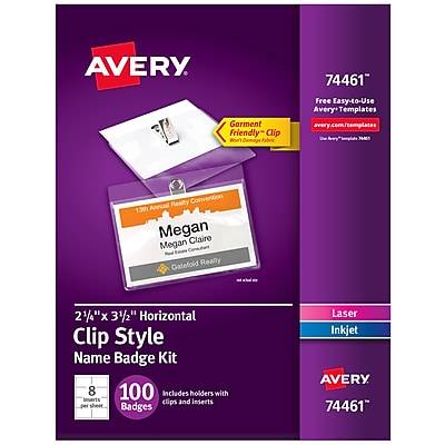 Avery Clip Name White Inserts & Badge Holders With Clips