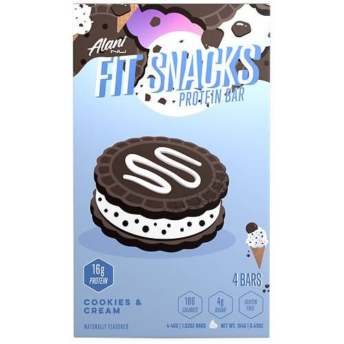 Alani Nu Fit Snacks Protein Bar Cookies & Cream - 1.62 oz x 4 pack