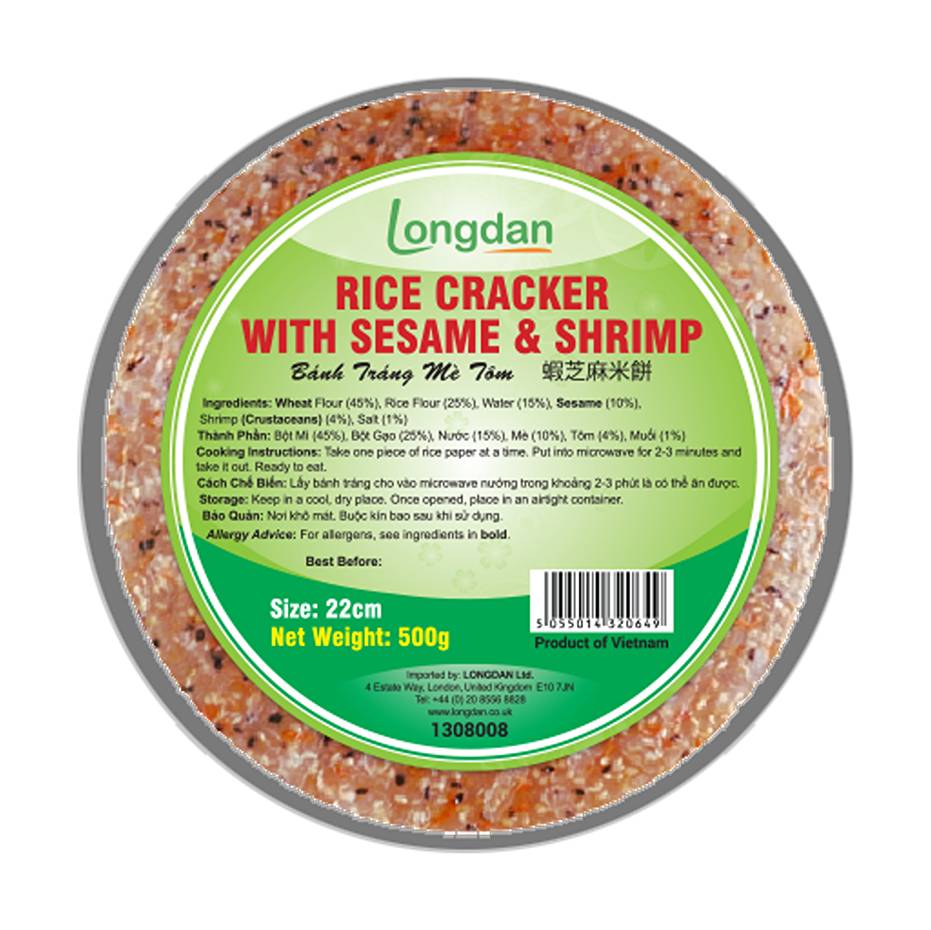 Longdan 22 cm, Rice Cracker With Shrimp & Sesame (500g)