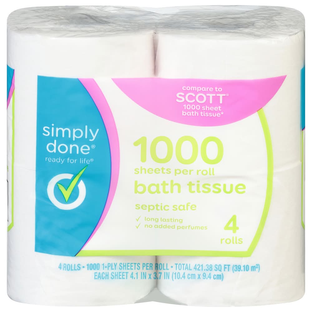 Simply Done 1-Ply Bath Tissues, 4.1x3.7 in, White (4 ct)
