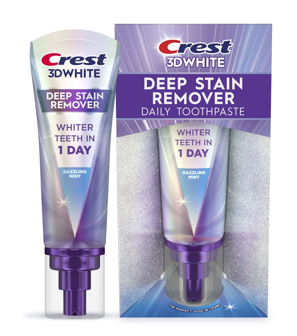 Crest 3D White Deep Stain Remover Daily Toothpaste, Dazzling Mint (3.1 oz)