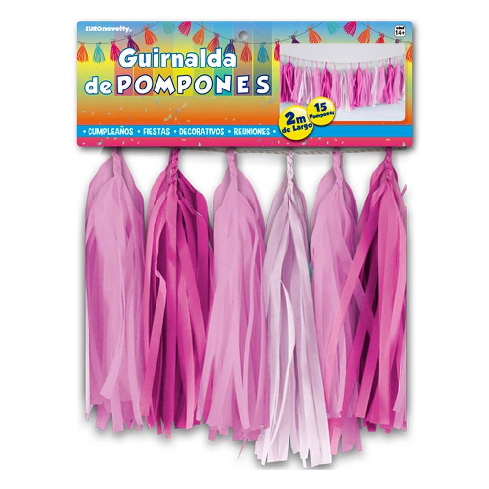 Euro novelty guirnalda de pompones rosa (1 pieza)