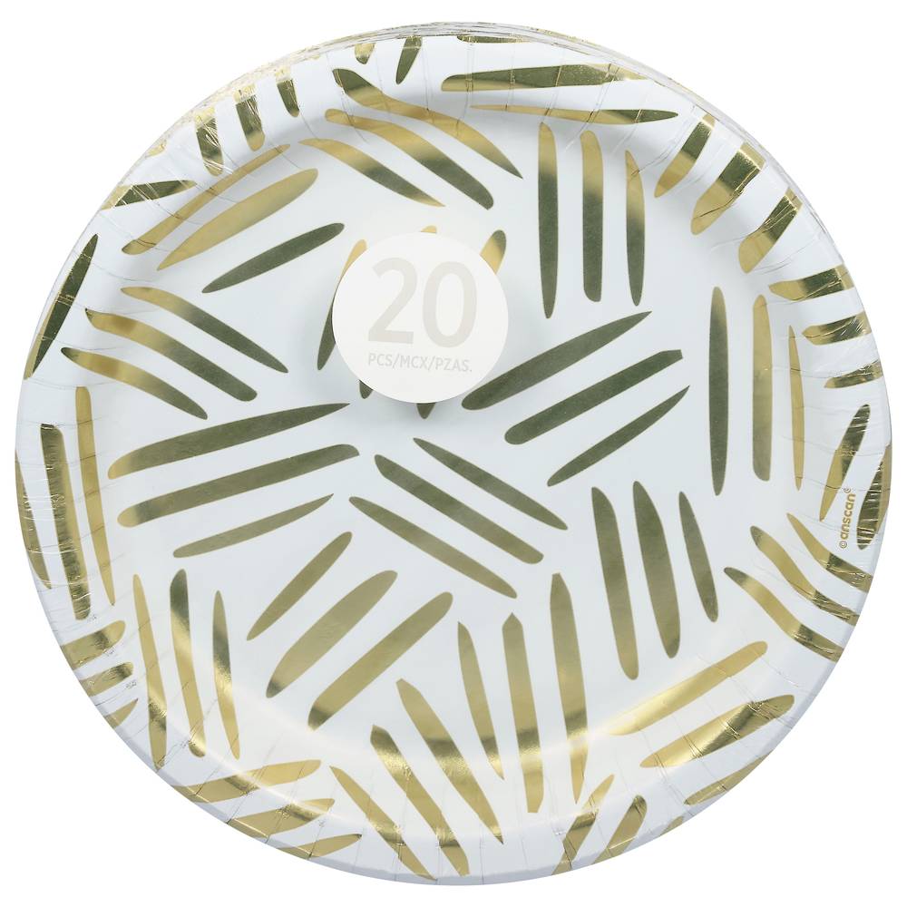 Party City Metallic Gold Line Motif Paper Dinner Plates, 10 In (20 ct)