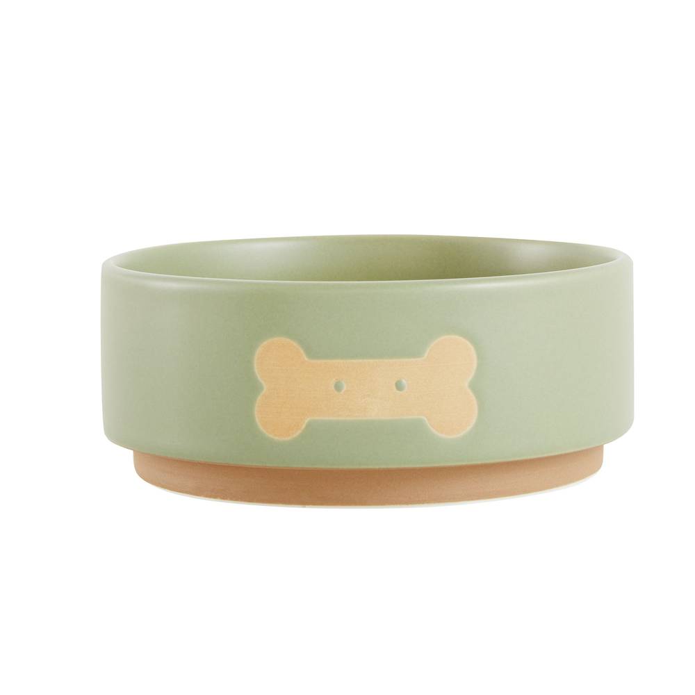 Top Paw® Olive Bone Ceramic Dog Bowl (Color: Green, Size: 12 Fl Oz)