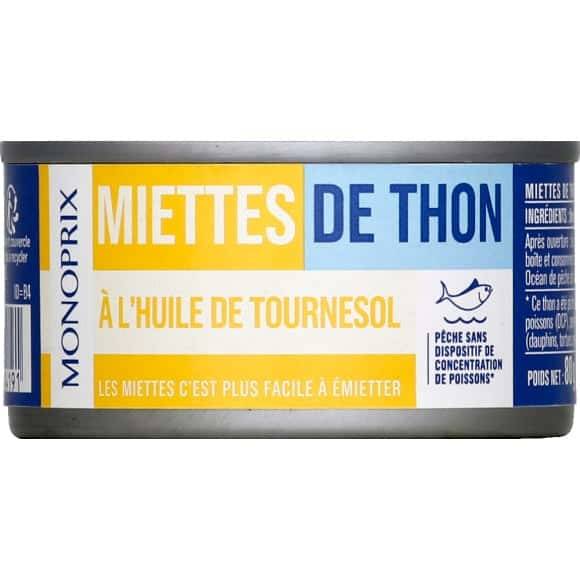 Monoprix Miettes De Thon À L'Huile De Tournesol La Boîte De 52 G Net Égoutté