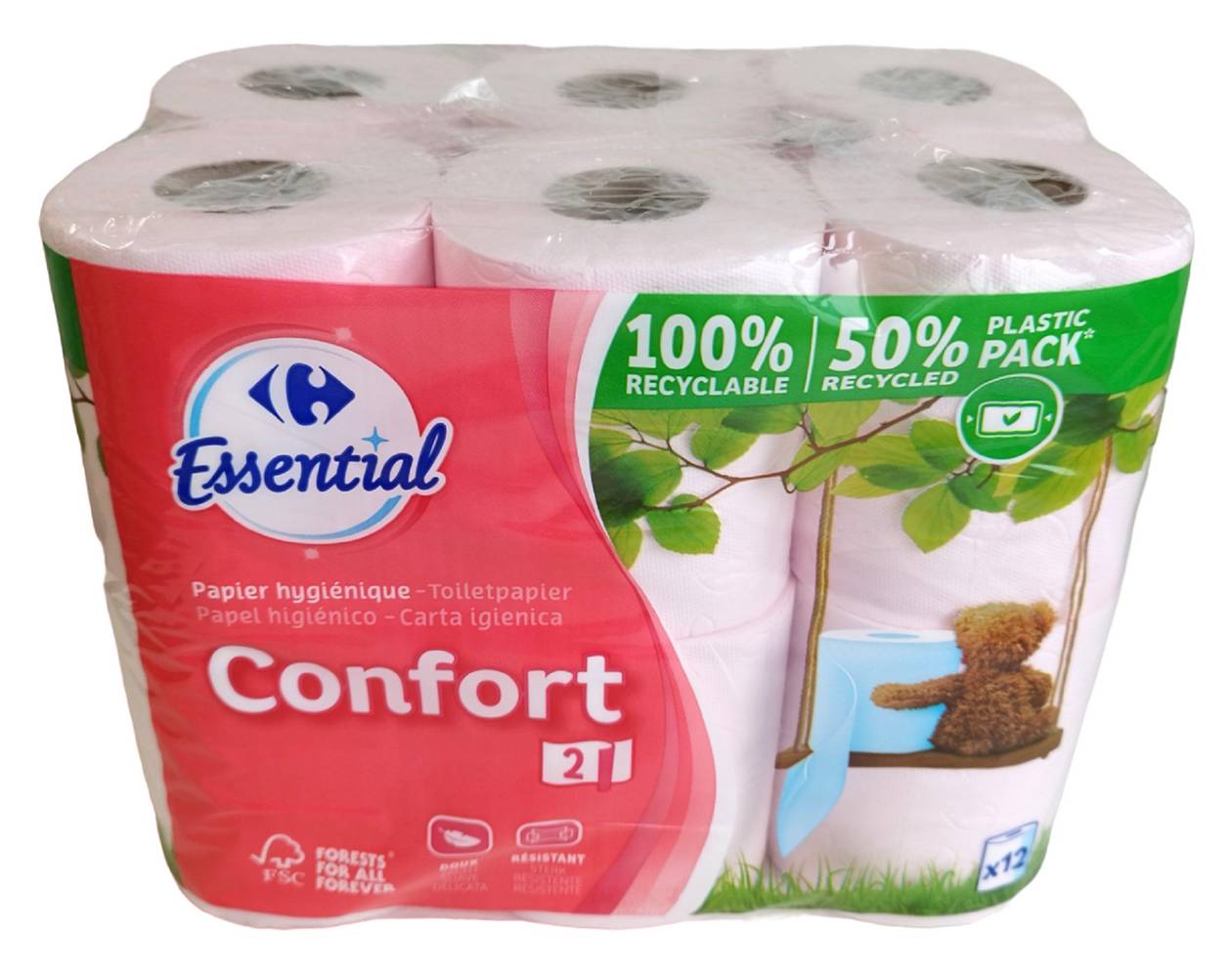 Carrefour Essential - Papier toilette confort doux (12 pièces)