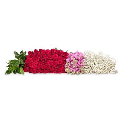 Build Your Own Bouquet - Fresh Cut Red Roses, Pink Stock, Gypsophila & Greens