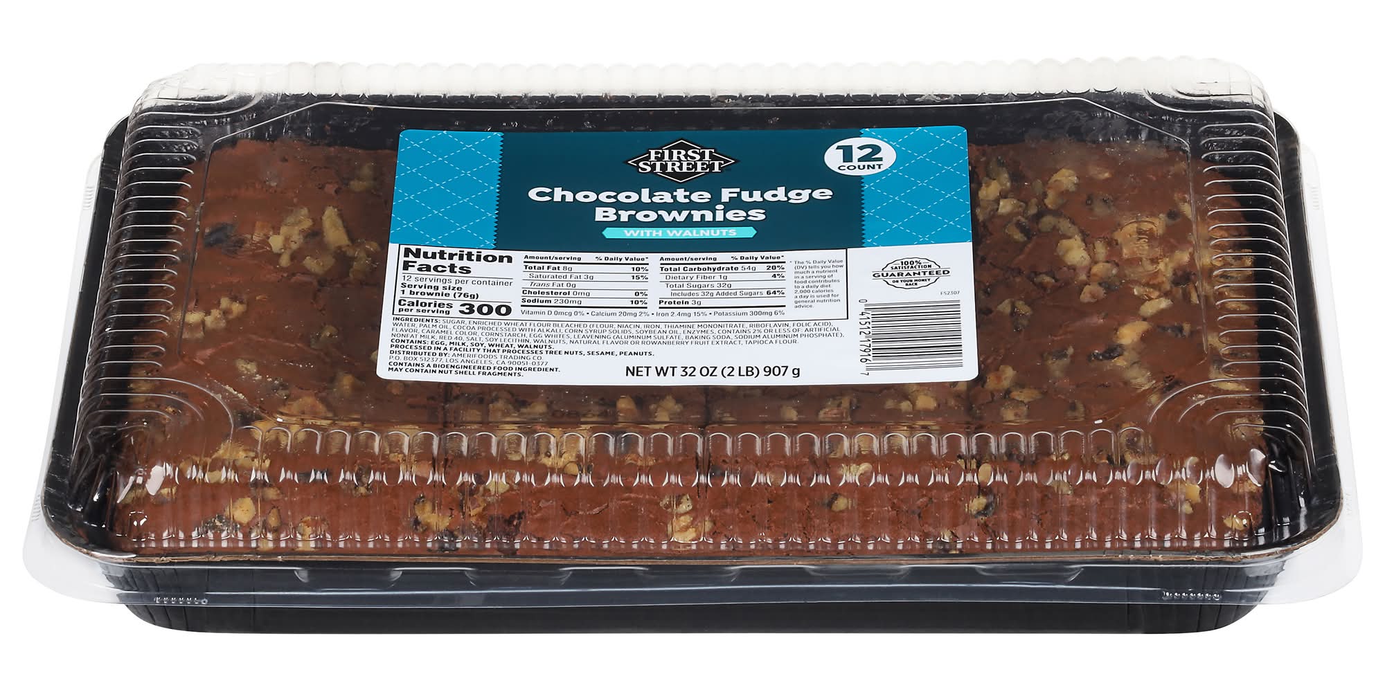 First Street Brownies With Walnuts, Chocolate Fudge (32 oz, 12 ct)