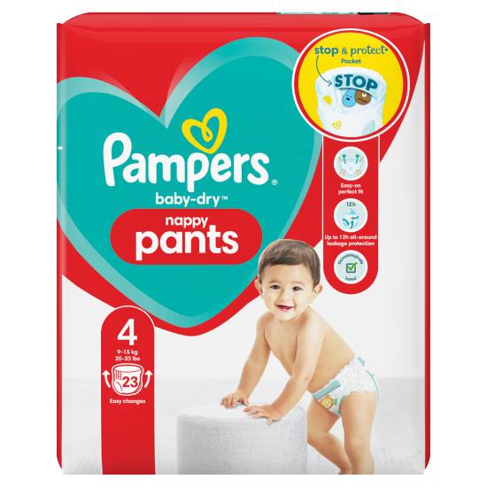 Pampers 4, Baby-Dry Nappy Pants (23 pack)