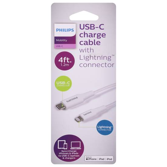 Philips 4 Feet Usb-C Charge Cable With Lightning Connector