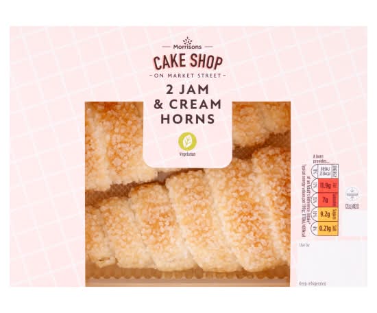 Morrisons Cake Shop on Market Street Jam & Cream Horns (2 pack)