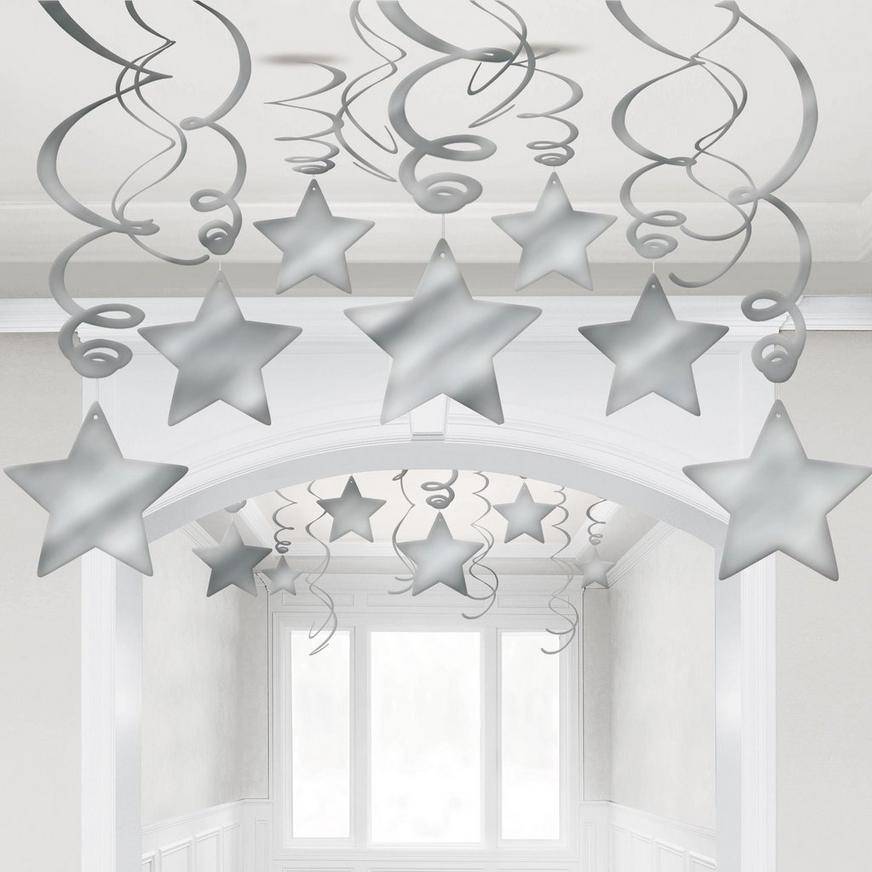 Silver Star Swirl Decorations, 30ct