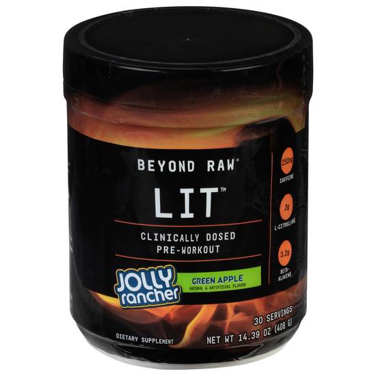 Beyond Raw Lit Jolly Rancher Green Apple Clinincally Dosed Pre-Workout Dietary Supplement