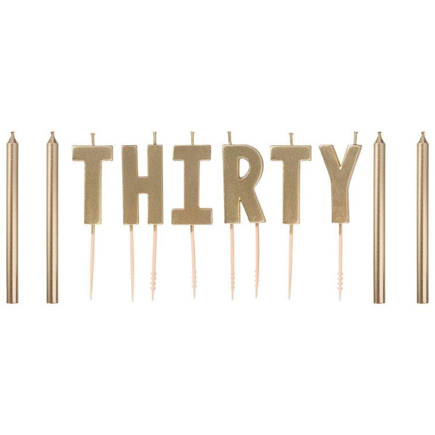 Party City "Thirty" Age Birthday Letter Candles, Gold (10 ct)