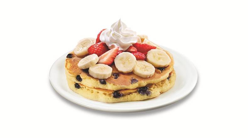 Stack of Double Berry Banana Strawberry Pancakes 