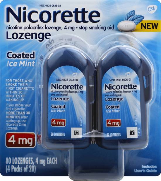 Nicorette Nicotine Polacrilex 4mg Stop Smoking Aid Ice Mint