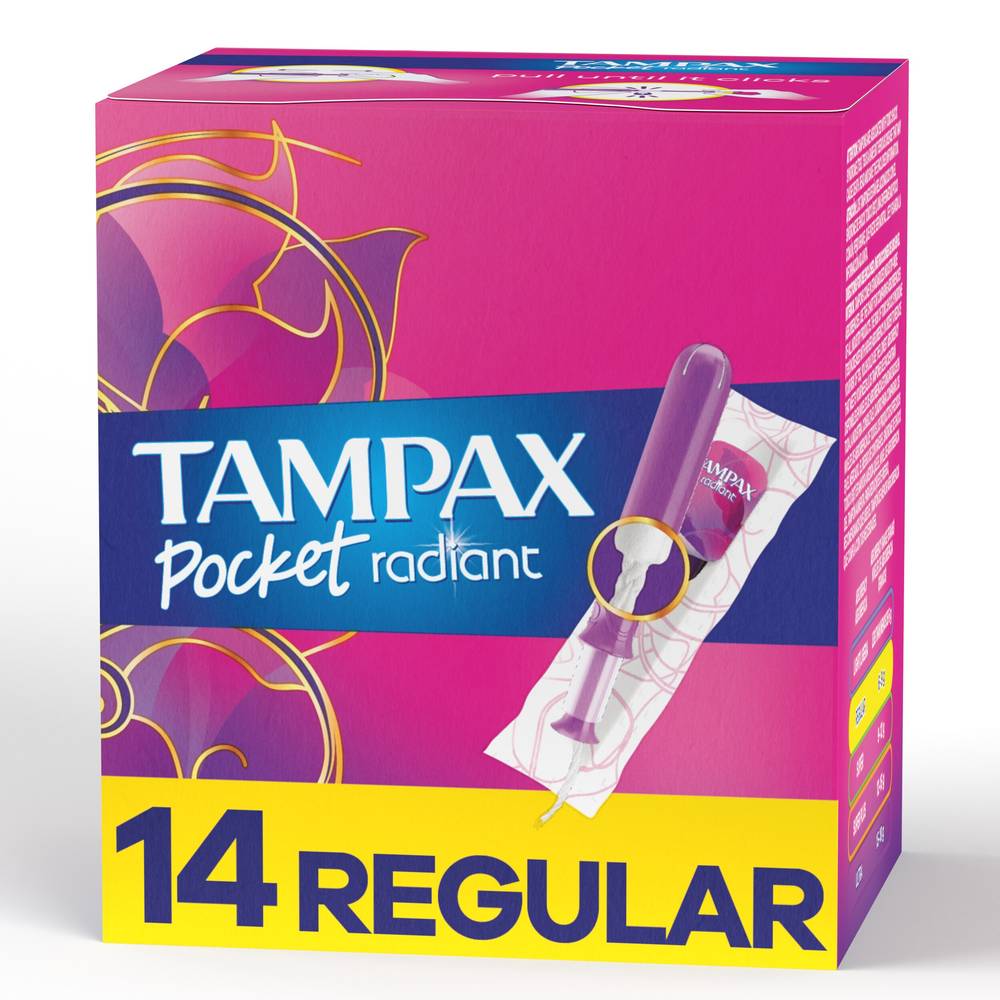 Tampax Pocket Radiant Compact Tampons Regular Absorbency, Unscented, 14 Count