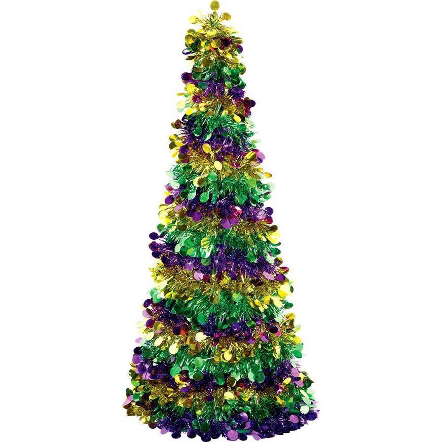3D Gold, Green Purple Tinsel Tree