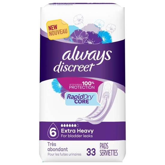 Always Discreet Extra Heavy Long Incontinence Pads (33 ct)