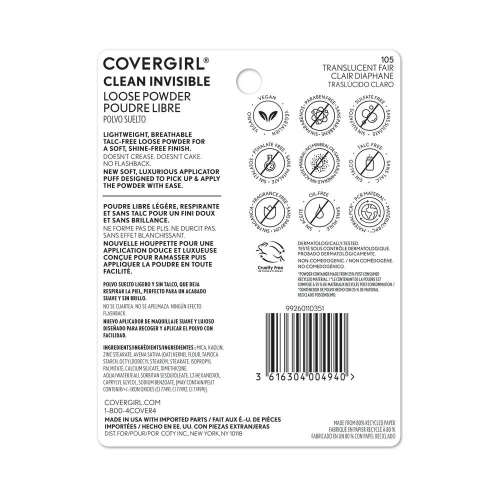 Covergirl Clean Invisible Loose Powder, Translucent Fair, 0.63 Oz