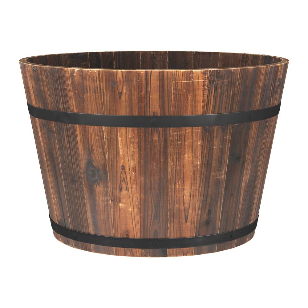 Style Selections Round 19.69-in W x 12.99-in H Black Wood Traditional Indoor/Outdoor Barrel | B3028A