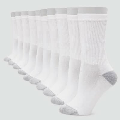 Hanes Cushioned Crew Socks Value pack, Women, 8-12, White (10 ct)