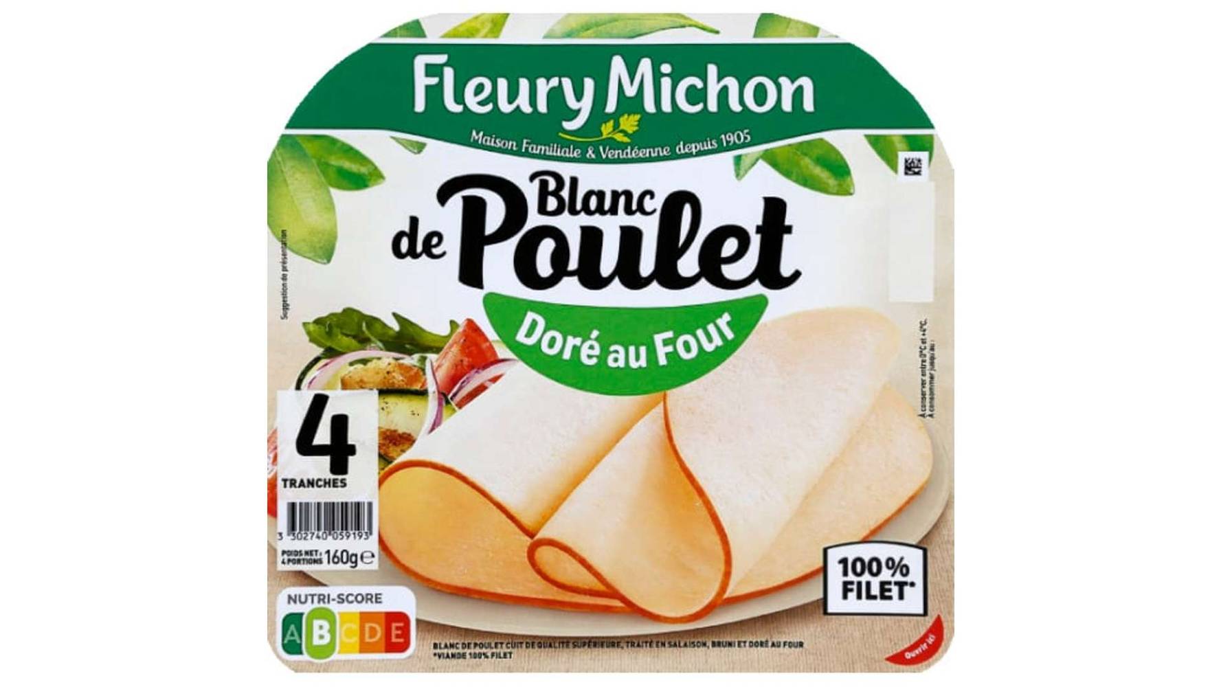 Fleury Michon - Blanc de poulet doré au four (4 pièces)