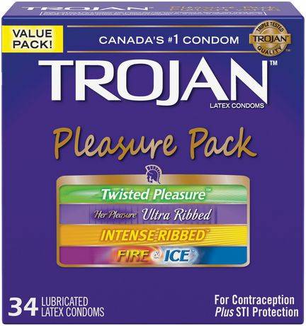 Trojan Pleasure pack Assorted Lubricated Condoms, 34-count (34 latex condoms pleasure pack)