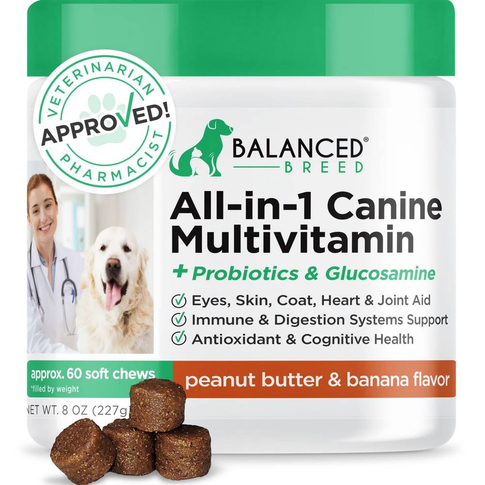 Balanced Breed All-In-1 Canine Multivitamin Soft Chews, Peanut Butter-Banana (8 oz)