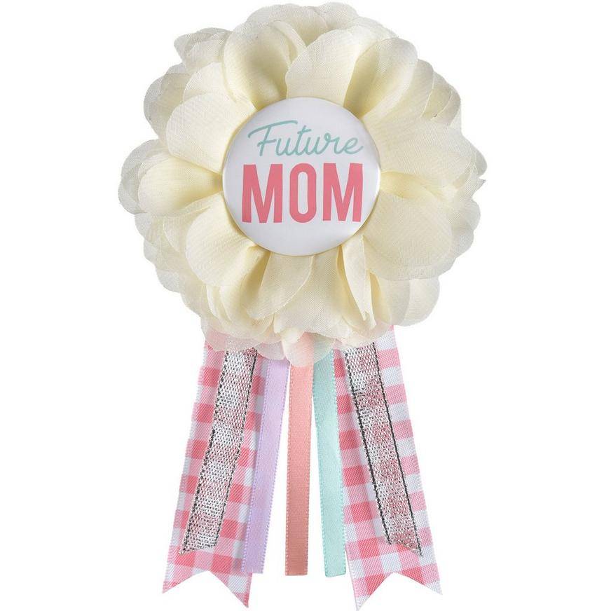 Pink, White Blue Floral Future Mom Baby Shower Award Ribbon