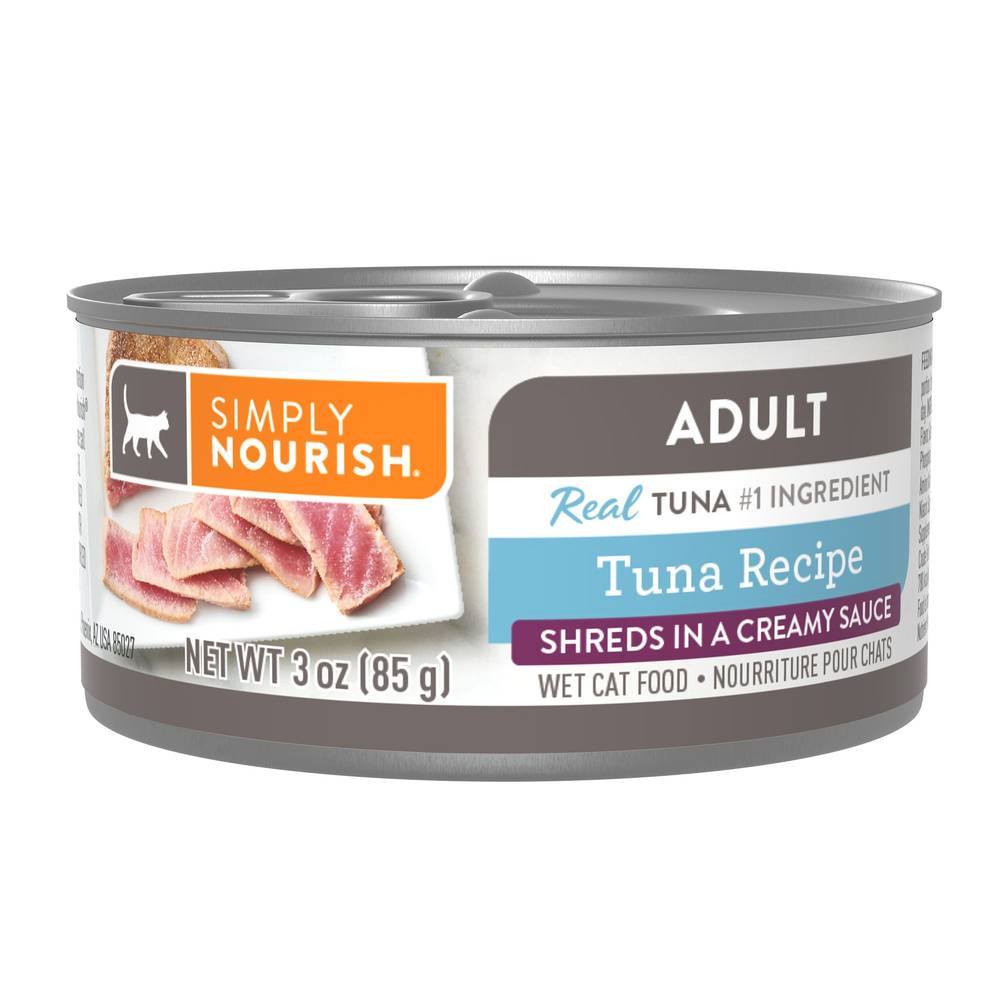 Simply Nourish® Shreds in a Creamy Sauce Adult Wet Cat Food - Natural, With Grain (Flavor: Tuna, Size: 3 Oz)