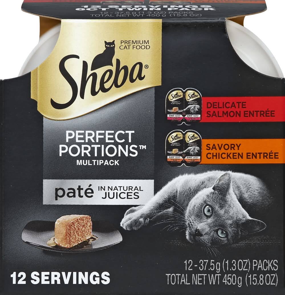 Sheba Premium Perfect Portions Paté Cat Food Multipack, Savory Chicken-Delicate Salmon (12 x 1.3 oz)