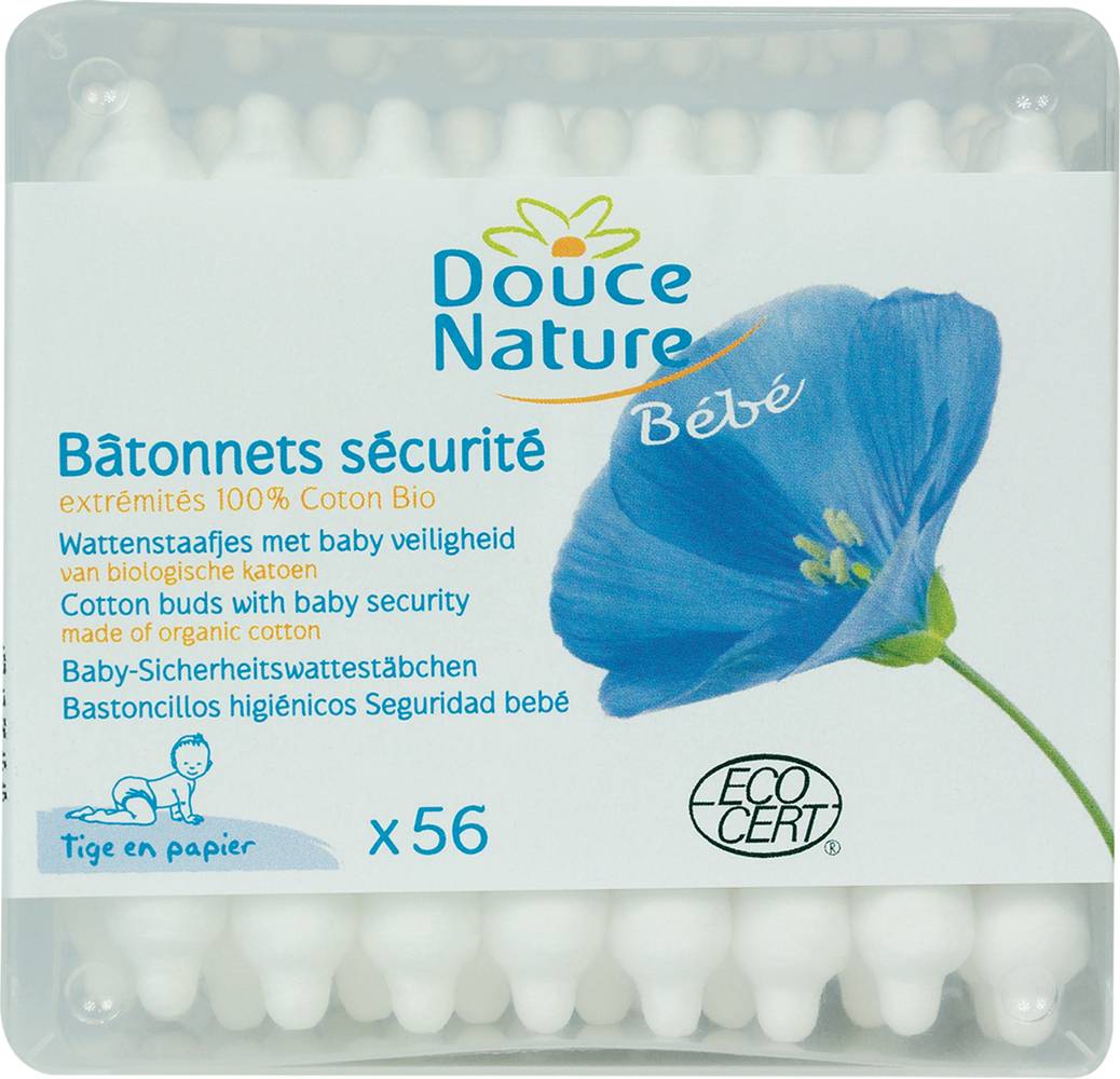 Douce Nature - Bâtonnets d'oreilles sécurité pour bébé 100% coton bio