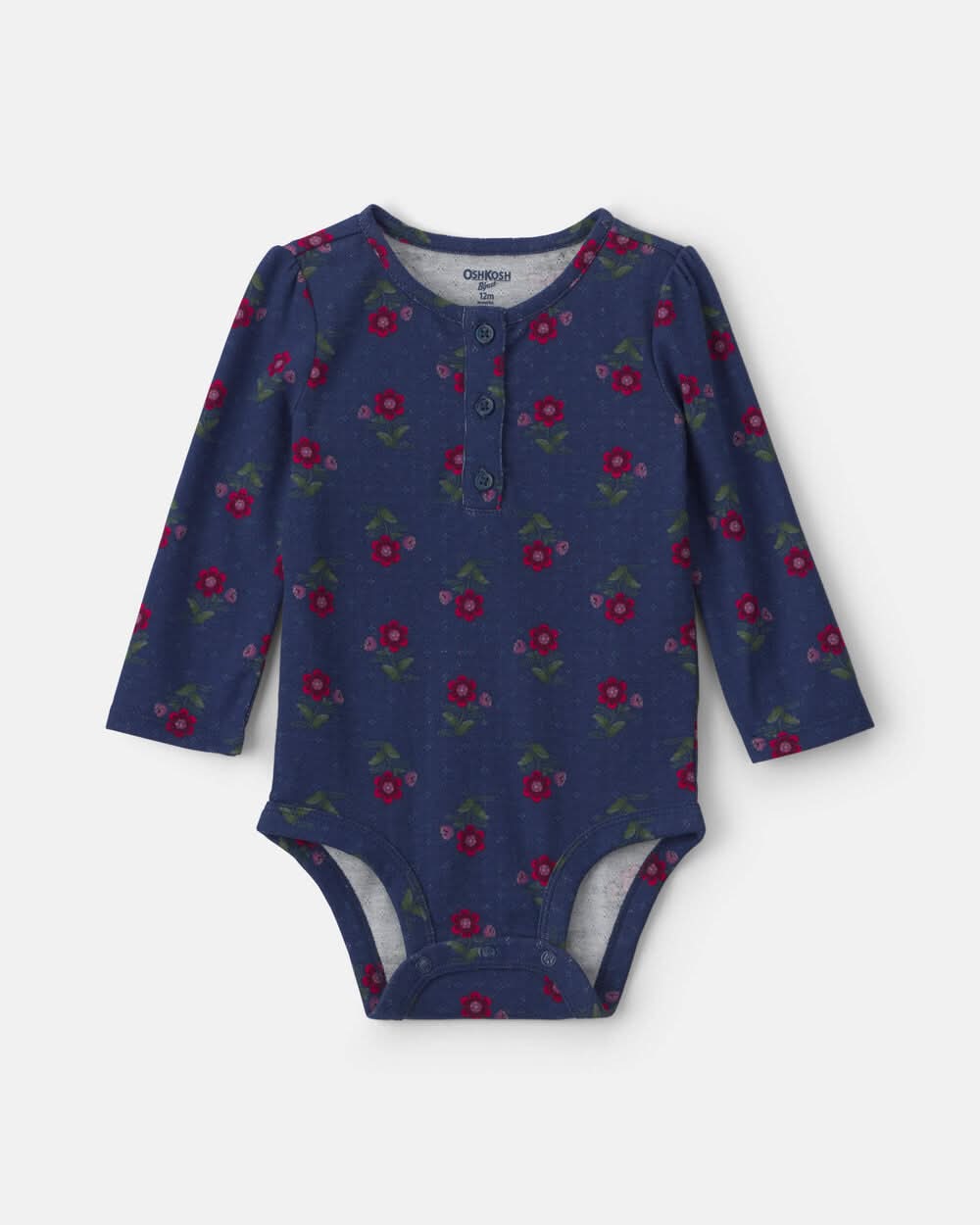 Baby Girl Floral Long-Sleeve Bodysuit - Navy Blue - 6M