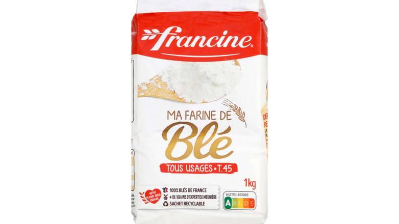 Francine Farine de blé, type 45, tous usages, 100 % blé de France Le paquet de 1kg